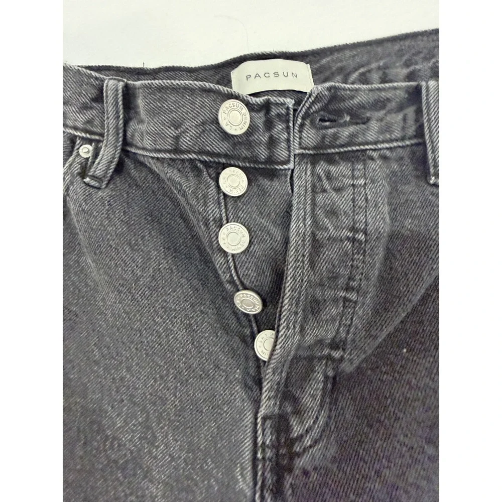 PacSun Denim Shorts Women 26 Black High Rise Relaxed Raw Hem Button Fly Festival
